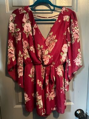 rue 21 M burgundy floral romper